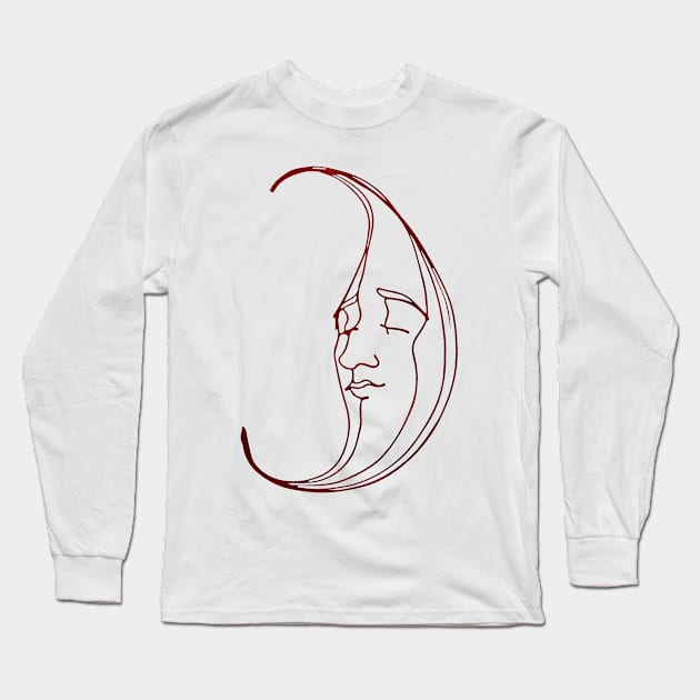 Moon face sleep time vector line icon sign illustration on background red stain sleeping moon Long Sleeve T-Shirt by Modern Art